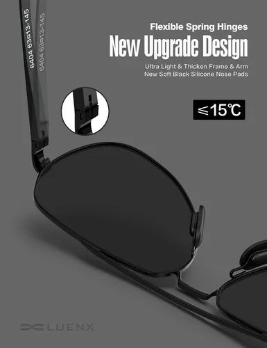 Vista 5 de Lentes para aviador Luenx polarizados, para hombres y mujeres, con armazón de metal grande, protección UV 400