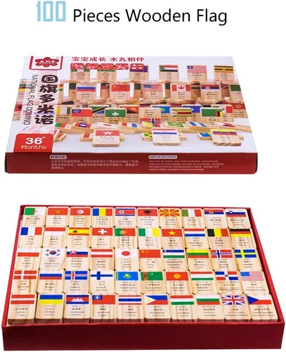 Vista 2 de HSOMiD Juguetes educativos de madera para niños Bandera del Mundo Aprendizaje Juguete Educativo (Domino)
