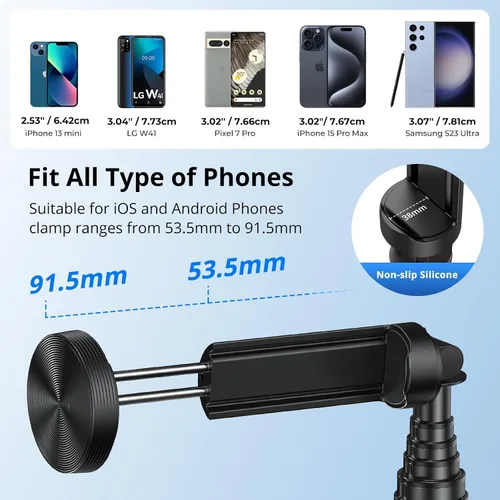 Vista 3 de SYNCWIRE Trípode de teléfono Selfie Stick de 55 pulgadas para iPhone, palo selfie de aluminio extensible todo en uno con control remoto, trípode