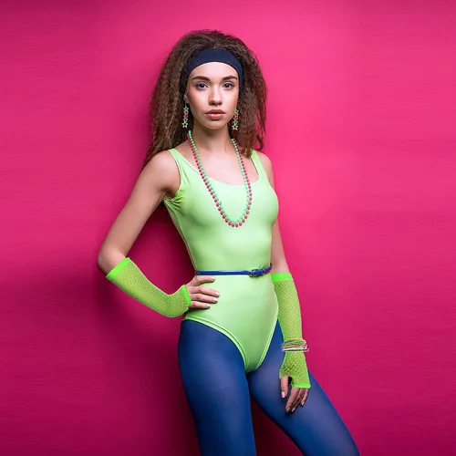 Vista 7 de 80s Costume Accessories for Women 80s Costume with Lace Neon Headband Earrings Fishnet Gloves Leg Warmers Necklace Bracelet