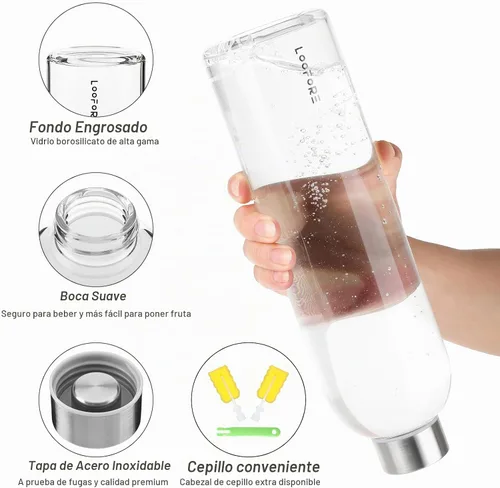 Vista 2 de Botella de agua de vidrio de 32 onzas con tapa y funda de neopreno, color azul claro Glass Drinking Bottle 1000ml, Reusable Bpa Free, Leakproof