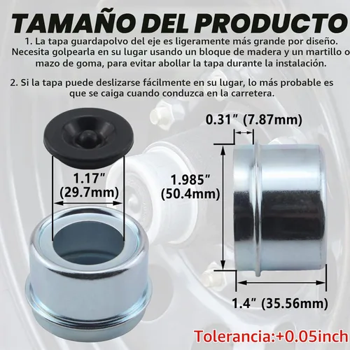 Vista 5 de 2 piezas Tapas Antipolvo de Cubo de Remolque de 1.98'', Tapas de Copa Antipolvo de Cojinete de Eje de Remolque, Cubiertas de Grasa y Tapones de Goma