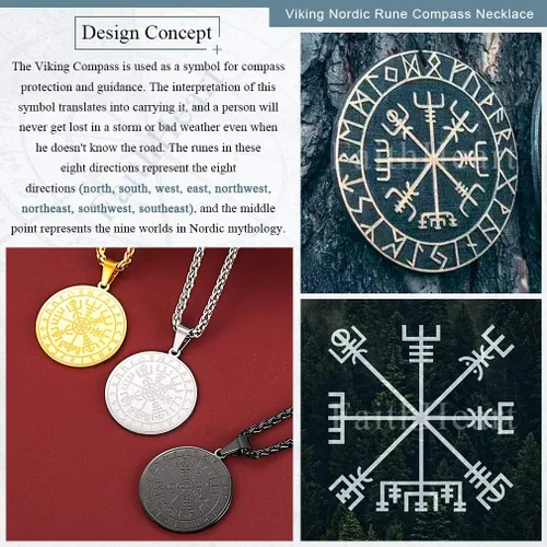 Vista 2 de FaithHeart Viking Medal Necklace for Men Sturdy Stainless Steel Pendant Necklaces Retro Norse Mythology Jewelry with Gift Box