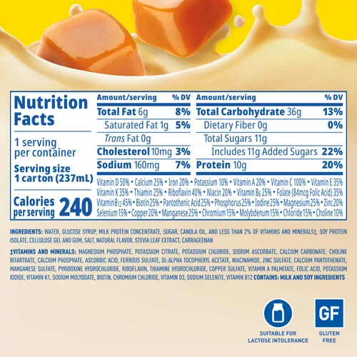 Vista 2 de Carnation Breakfast Essentials Bebida nutricional original lista para tomar, nuevo sabor a caramelo, 10g de proteína, vitaminas D y C, nutrientes