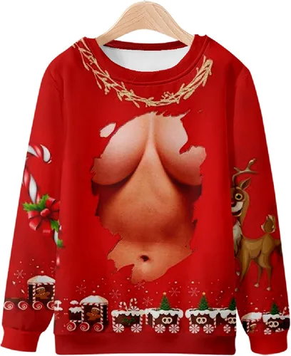 Vista 3 de slhenay Sudadera de Navidad para hombre, con estampado 3D, manga larga, cuello redondo, ajuste holgado, para descansar