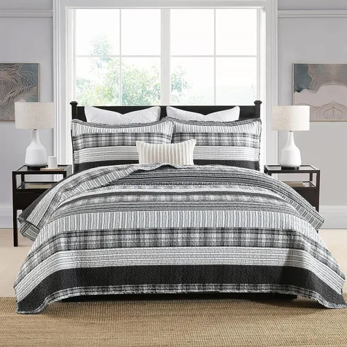 Vista 20 de Juego de ropa de cama con colcha Homzard tamaño individual - Juego de edredón 100% algodón, colcha de cama gris y azul para la cama, ropa de cama