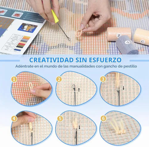 Vista 5 de EsLuker.ly Kit de Alfombra de Ganchillo de Pestillo DIY Alfombra de Crochet para Principiantes, Patrones de Gatos Lienzo Preimpreso Kits de Gatos