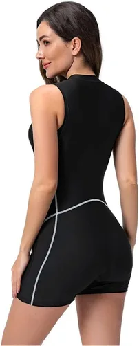 Vista 5 de FYMNSI Traje de baño deportivo acolchado de una pieza con cremallera para mujer, sin mangas, protección solar, protección solar