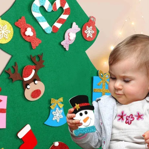 Vista 7 de OurWarm Árbol de Navidad de fieltro para niños, decoraciones de Navidad de 3 pies para niños pequeños con 30 adornos de purpurina, árbol de Navidad