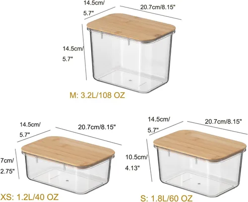 Vista 7 de Recipientes de plástico de gran capacidad para almacenamiento de alimentos con tapa de bambú, caja de sellado a prueba de humedad con tapas
