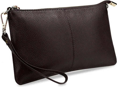 Vista 28 de YALUXE Women's Genuine Leather Wristlet Handbags Purses Clutch Wallet Bag 1- Correa de cuero blanco