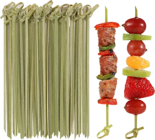 Vista 10 de 100 palillos de cóctel, palillos de dientes elegantes para aperitivos, mini palitos de comida Natural Bamboo Knot Skewers, 4.7 Inch Tooth Picks