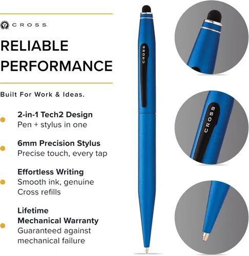 Vista 4 de Cross Tech2 Recargable Tech2 Presentado en una Caja de Regalo Premium - Punta Media, Tinta Negra, Azul