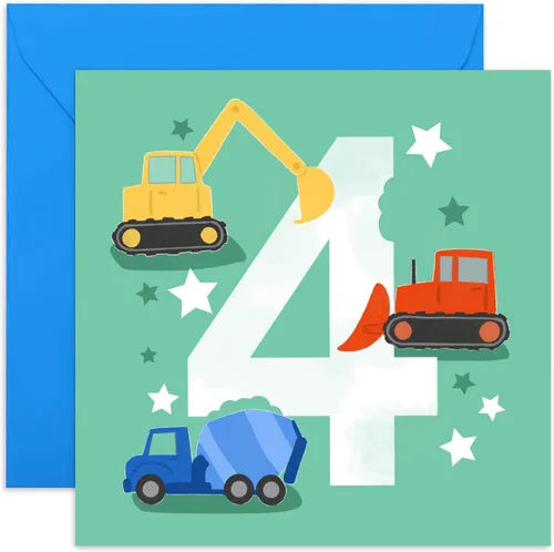 Vista 7 de Old English Co. Tarjeta de primer cumpleaños para niño o niña, tarjeta de feliz segundo cumpleaños para niños de dos años, tema de excavador
