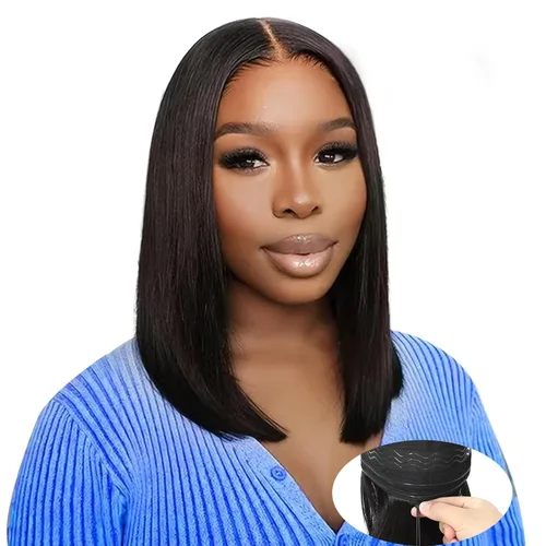 Vista 18 de Peluca Bob de 10 Pulgadas de Cabello Humano, Pelucas Frontales de Encaje HD 13x4 de Cabello Humano Pre-Desplumadas, Peluca Bob Corta, Pelucas