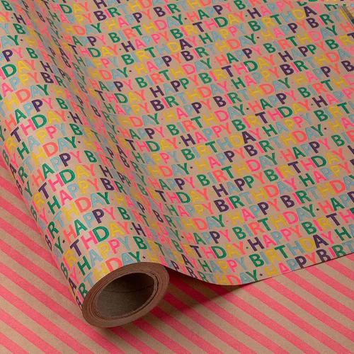 Vista 13 de RUSPEPA Rollo de papel de regalo de estraza - Patrón colorido de globos de cumpleaños - 30 pulgadas x 100 pies
