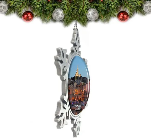 Vista 2 de Francia Old Port of Marsella Adorno de Navidad Decoración Árbol de Cristal Metal Recuerdo Regalo
