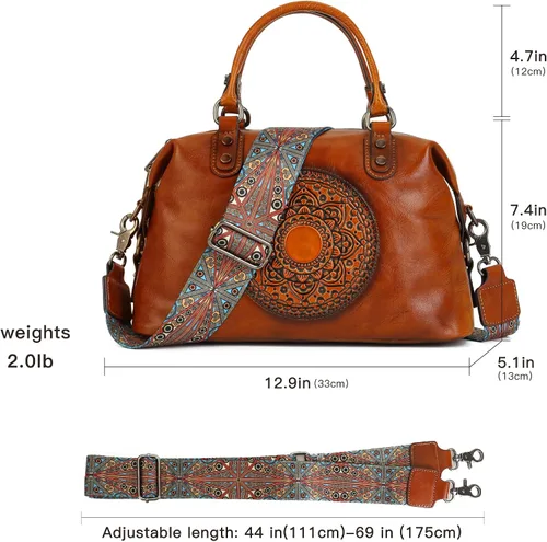 Vista 4 de Bolso de mano de cuero para mujer, bolso cruzado retro de Mandela