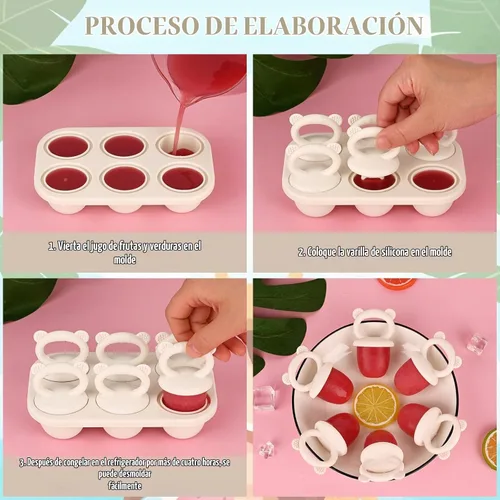 Vista 5 de Sakolla Moldes de silicona para paletas de bebé con 6 cavidades, moldes para paletas de leche materna para alivio de la dentición, molde de paletas