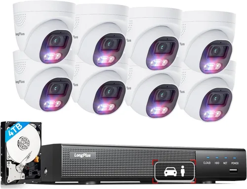 Vista 12 de LongPlus Cámara de seguridad Poe 4K-UHD de 8MP, funciona con NVR, cámara bala con cable, visión nocturna a color, focos LED, alarma de luz