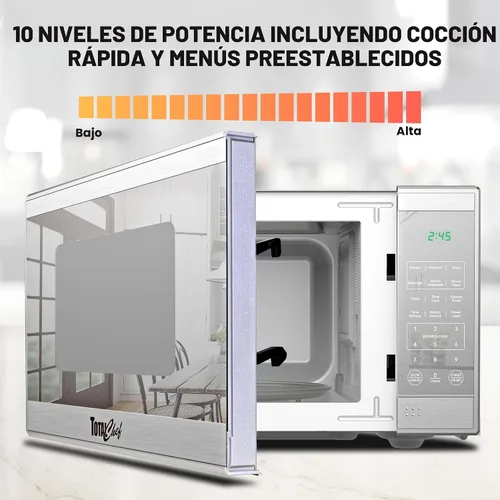 Vista 6 de Total Chef Horno microondas de 0.7 pies cúbicos – Aparato de cocina pequeño de encimera, microondas de acero inoxidable con toque digital, funciones