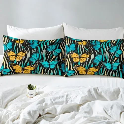 Vista 4 de Erosebridal Sábana bajera ajustable de mariposa azul, tamaño individual, sábanas estéticas de mariposas voladoras para niños, juegos de ropa de cama