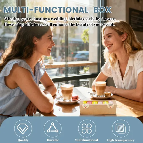 Vista 5 de NPLUX Paquete de 36 cajas de macarrones para 5-7 macarrones, cajas de dulces de fresa con adhesivo para regalo, regalos de graduación, regalos