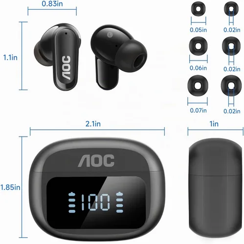 Vista 9 de AOC Auriculares inalámbricos con cancelación de ruido, 39dB ANC, 45H