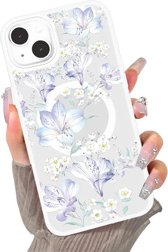Vista 13 de Compatible con el teléfono 13 Pro - Funda magnética mate translúcida, de lujo, a prueba de golpes, magnética y con bonito patrón de flores, carcasa