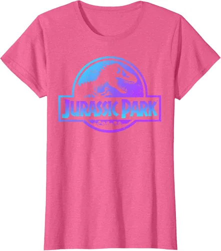 Vista 69 de Jurassic Park Camiseta de manga corta con logotipo Fossil azul y morado Negro