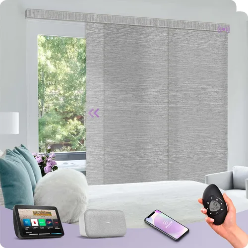 Vista 7 de Graywind Paneles deslizantes motorizados opacos compatibles con Alexa Google, persianas de riel para puertas corredizas de patio