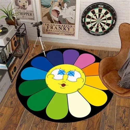 Vista 15 de 100x100cm (40x40 pulgadas) Alfombra de Takashi Murakami con diseño de flores, material suave y duradero para decoración del hogar y uso en la 02