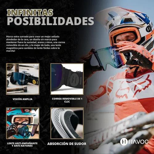 Vista 3 de Havoc Racing Magnetic Frameless Goggles - For Motocross, Dirt Biking, Snowboarding, ATV, & UTV - UV Blocking Anti-Fog Goggles