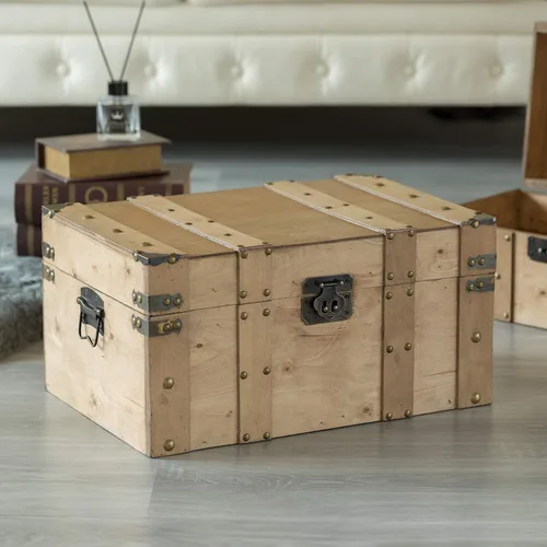 Vista 2 de Vintiquewise Baúl de estilo de madera natural con asas, pequeño