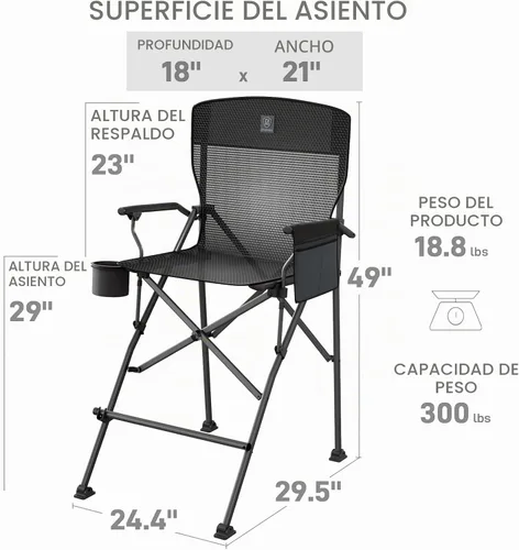 Vista 3 de EVER ADVANCED Textilene - Silla plegable de malla alta de 31 pulgadas, silla de directores portátil, silla de campamento de altura de barra