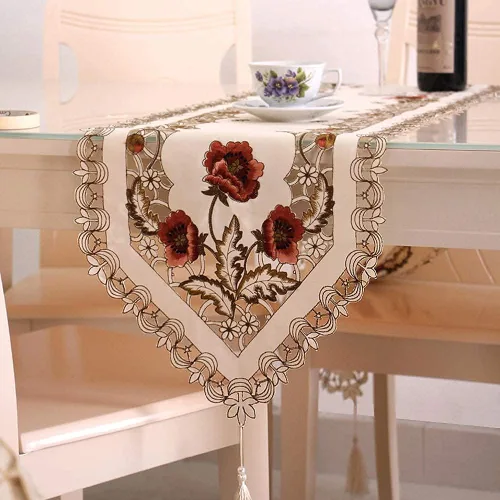 Vista 6 de Camino de mesa de encaje con flores europeas vintage, elegantes caminos Arzoe para decoración de mesa de comedor y gabinete