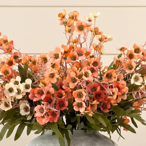 Vista 5 de Orange Faux Wildflowers for Fall Decor, Artificial Mum Look For Porch