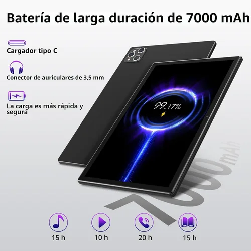 Vista 6 de EITOMIN Tablet Android 2026 Última tableta de 10 pulgadas con teclado, 128 GB ROM 16 GB RAM TF1TB Expand, Octa-Core, 5GWiFi, 1080FHD, Negro