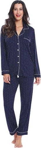 Vista 5 de Pijama de bambú ultra suave para mujer, juego de pijama - manga largacon botones.