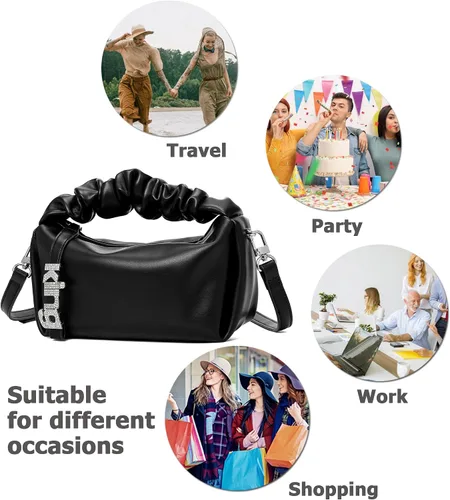 Vista 6 de KingTo Bolso pequeño de hombro para mujer, bolso de mano suave de diseñador en la nube, bolso cruzado ligero, Negro