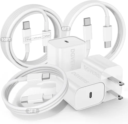 Vista 8 de Cargador rápido USBC de 20 W para iPhone 17 16 15 y cable de carga de 6/6/10 pies