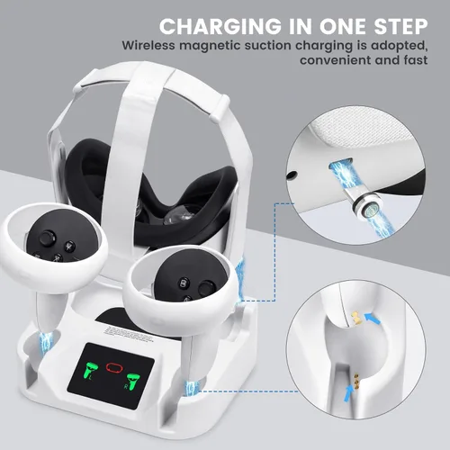 Vista 4 de Charging Dock for Meta Quest 2,VR Charging Station for Oculus Quest 2 Touch Controller and VR Headset with 2 Rechargeable Batteries and USB-C