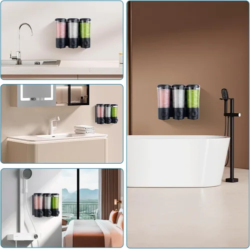 Vista 7 de Dispensador de champú acondicionador de gel corporal, dispensador de jabón de ducha sin taladro, dispensador de champú montado en la pared