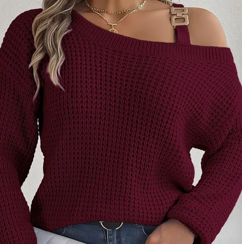 Vista 3 de ONDIAN Camisetas de manga larga para mujer, estilo casual, básicas, ligeras, sueltas, con hombros descubiertos, suéter de punto