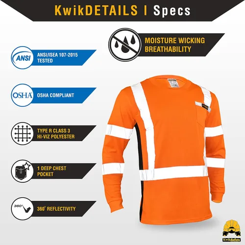 Vista 6 de KwikSafety Operator Long Sleeve Safety Shirts Class 3 ANSI OSHA Hi Vis PPE