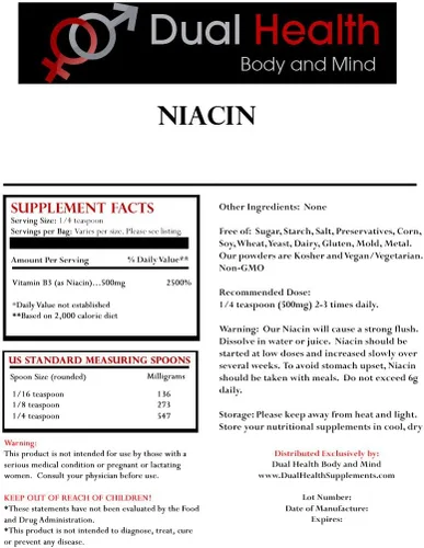 Vista 4 de Niacina en polvo (4 onzas) Suplemento a granel de vitamina B3 liberación inmediata niacina con ácido nicotínico sin OMG, vegano, sin gluten, empresa