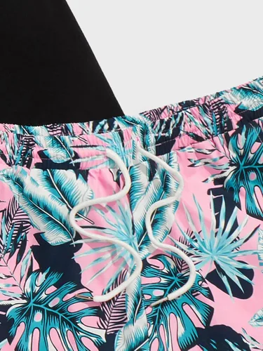 Vista 5 de GORGLITTER Conjunto de 2 piezas para hombre, con estampado floral, cintura elástica, pantalones cortos sin mangas