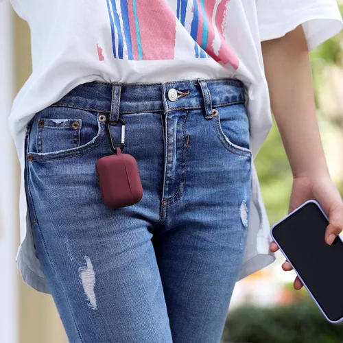 Vista 5 de Funda de silicona compatible con Apple AirPods Pro, funda protectora con mosquetón para AirPods 3 (luz de LED frontal visible)