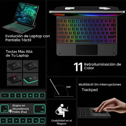 Vista 3 de typecase Funda de Teclado Edge para iPad Air de 13 pulgadas (M3/M2, 2025/2024) y iPad Pro de 12.9 pulgadas (6ª/5ª/4ª/3ª generación), Teclado Magic