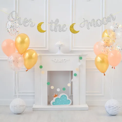 Vista 5 de Dill-Dall Cartel sobre la luna, decoración de banderines para fiesta de baby shower, suministros de decoración de amor hasta la luna y espalda